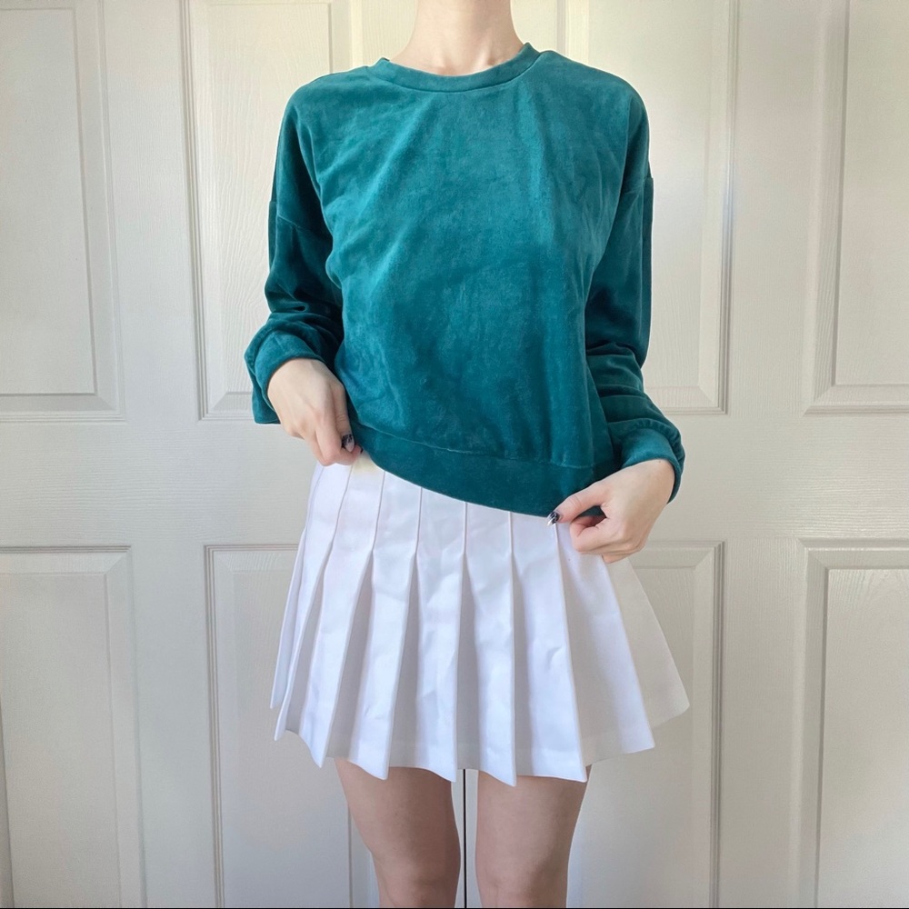 🦚 F21 | Peacock Teal Blue Comfy Cropped Velour / Velvet Pullover Sweatshirt
